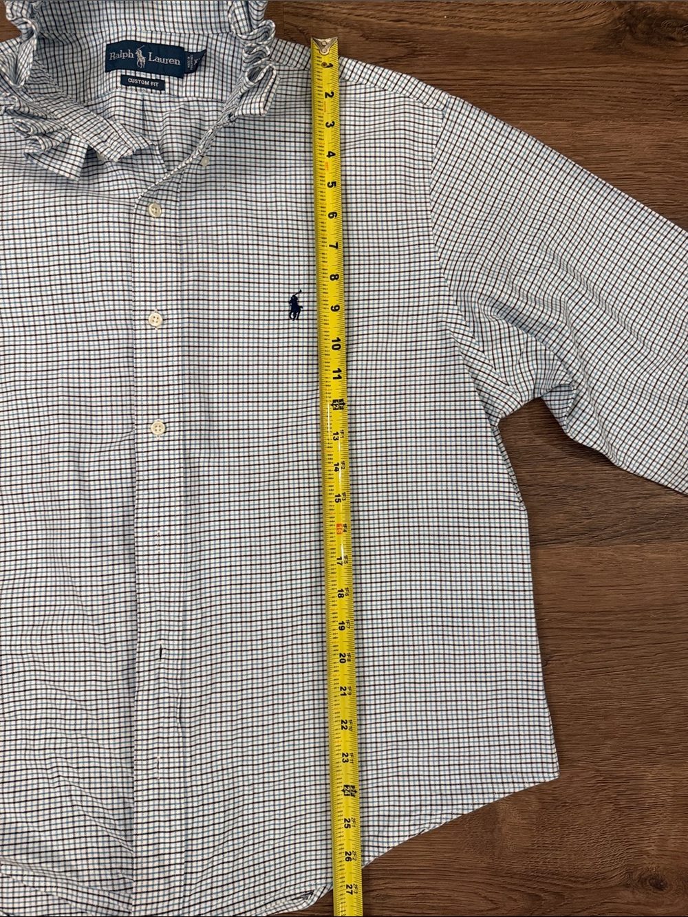 Upcycled Ralph Lauren Navy, Lt Blue & White plaid shirt Size XL - Picture 8 of 10